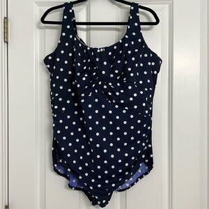 Lands end one piece blue spotted one piece swim suit